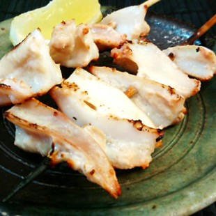 Couple of the Cartilage "Kushi" on Small Dish with a piece of Lemon